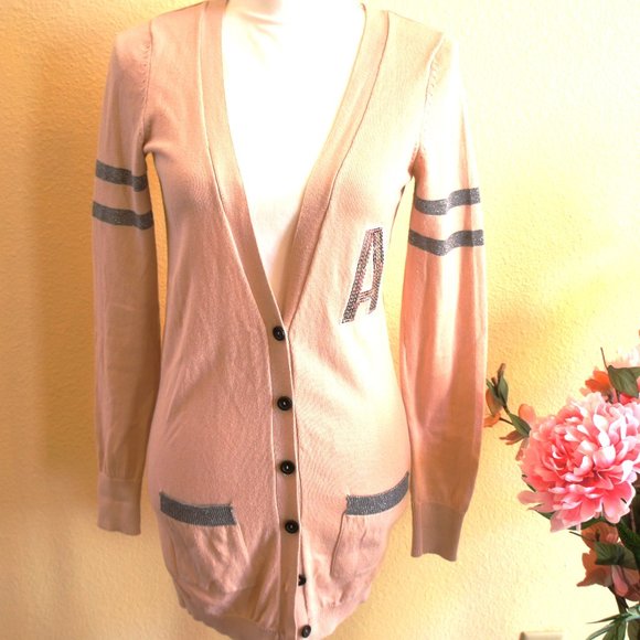 Atmosphere Sweaters - NWOT-Pink and Silver Letterman Cardigan